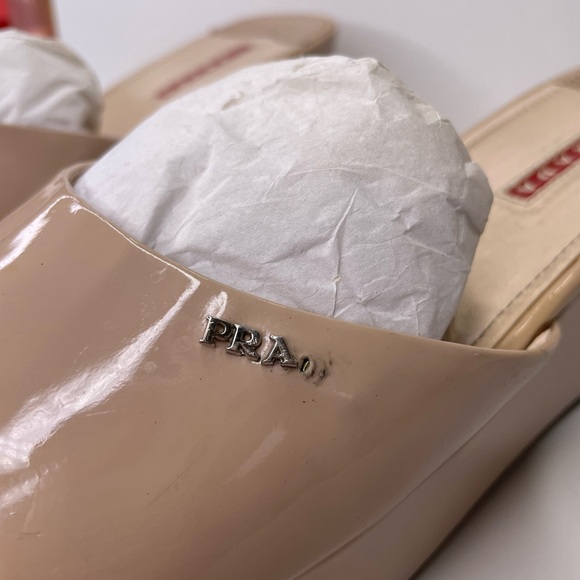 Prada Nude Patent Leather Sliders - Picture 5 of 7